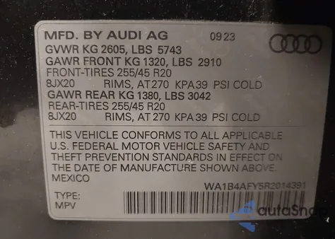 2024 Audi Sq5 Premium Plus Tfsi Quattro Tiptronic from USA, damaged, VIN WA1B4AFY5R2014391
